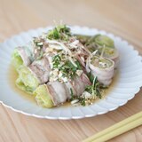 レタスの豚バラ巻き 香味ポン酢だれ